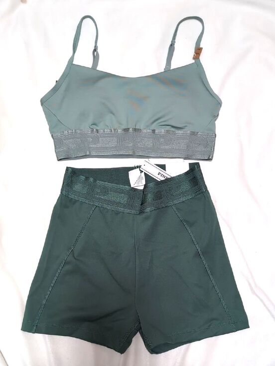 PINK Victoria's Secret Pants - PINK Victoria's Secret Sage Green Active Bra Top Bike Shorts Workout Outfit